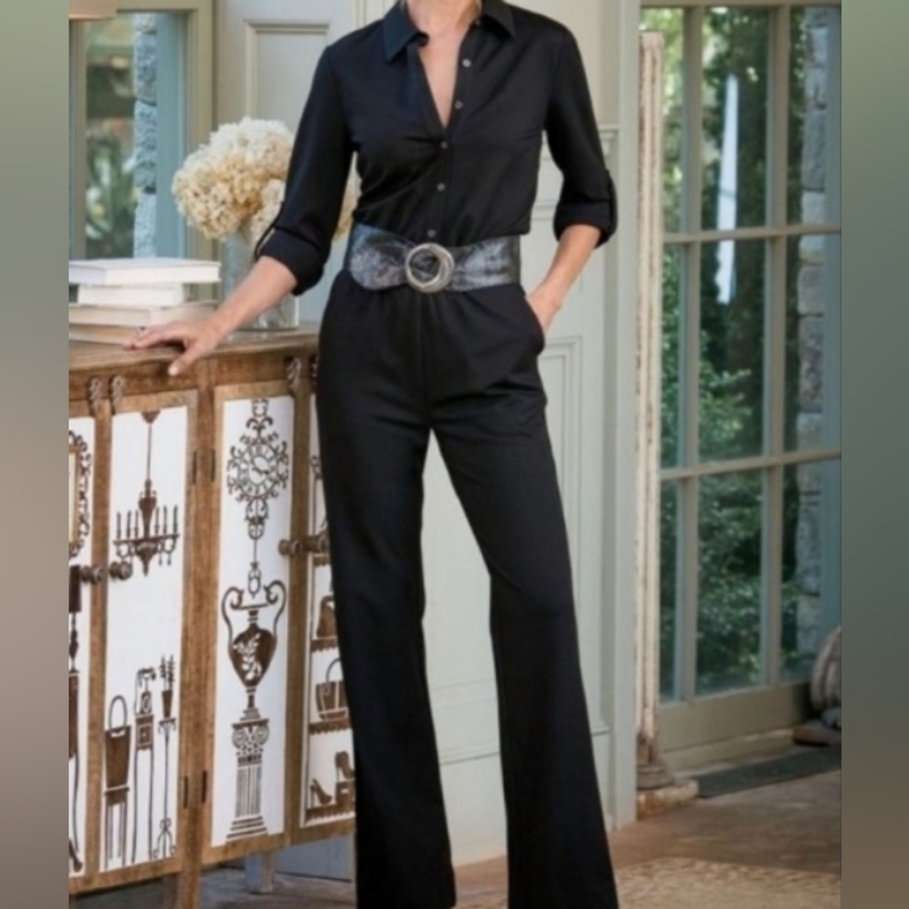 Soft Surroundings Weekend Black Ponte Slimming Jumpsuit Sz PS